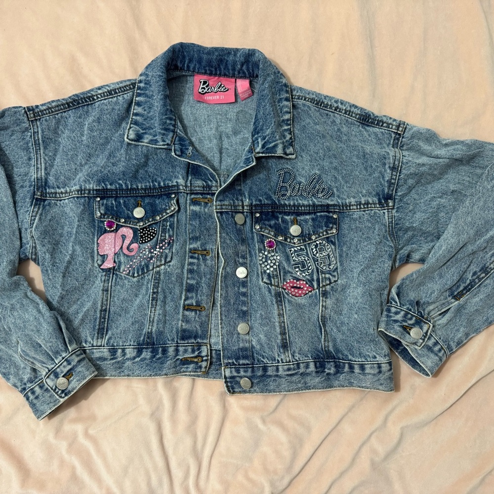 Forever 21 Blue Denim Jacket with Pink Accents